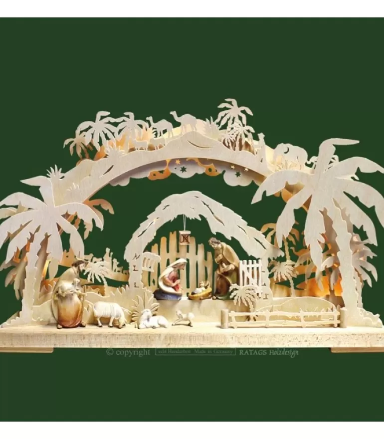 Best Arche Lumineuse Electrique Led, Personnages Crèche De Noël En Bois Cisele Peint Crèche De Noël Lumineuse