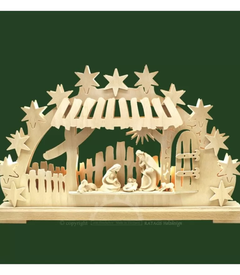 Shop Arche Lumineuse Led, Personnages Crèche De Noël En Bois Naturel Cisele Crèche De Noël Lumineuse
