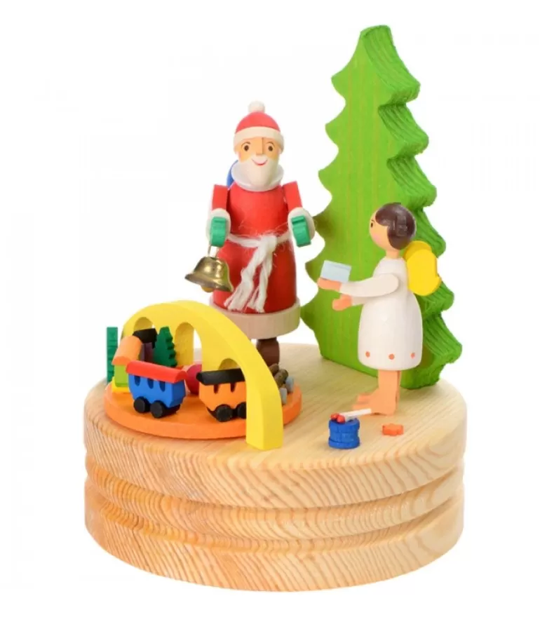 Outlet Boite A Musique En Bois, Père Noël Et Ange Blanc Boite A Musique Noël
