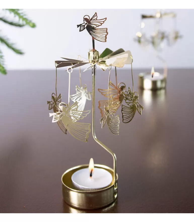 Hot Bougeoir Carrousel Anges Dores Volants Bougeoirs Carrousels Photophore De Noël