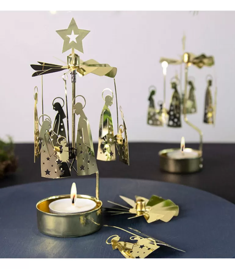 Hot Bougeoir Carrousel Crèche Doree Nativite Bougeoirs Carrousels Photophore De Noël