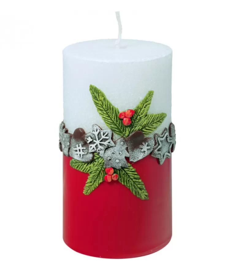 Discount Bougie Décorative De Noël, Blanc Rouge, 12 Cm Bougies Décoratives