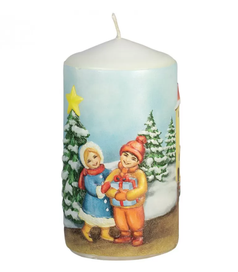 Flash Sale Bougie Décorative De Noël, Motif Vintage Enfant Et Village Bougies Décoratives