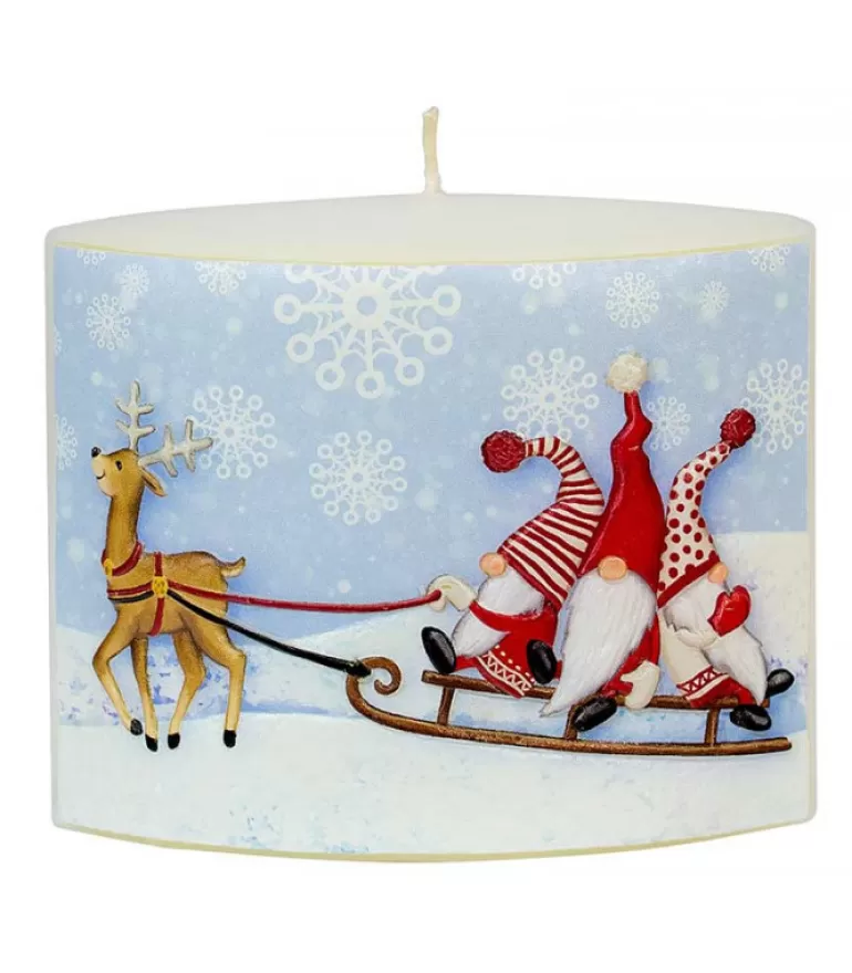 Clearance Bougie De Noël Longue Avec Des Pères Noël Sur Un Traineau Bougies Décoratives