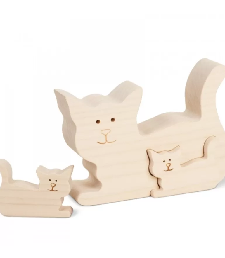Fashion Chat En Bois Avec Deux Chatons, 8,5 Cm Animaux En Bois