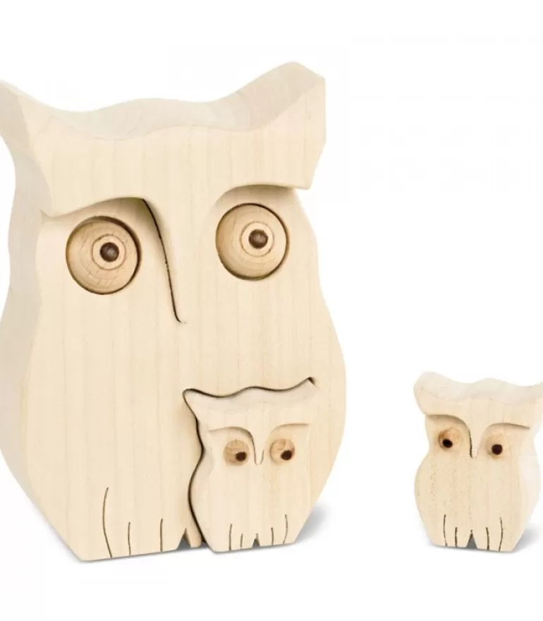 Fashion Chouette En Bois Avec Deux Bebes Chouettes, 10 Cm Chouettes Et Hiboux En Bois