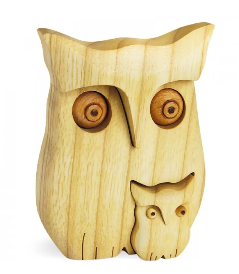 Shop Chouette En Bois Poli Avec Enfant, 9 Cm Chouettes Et Hiboux En Bois