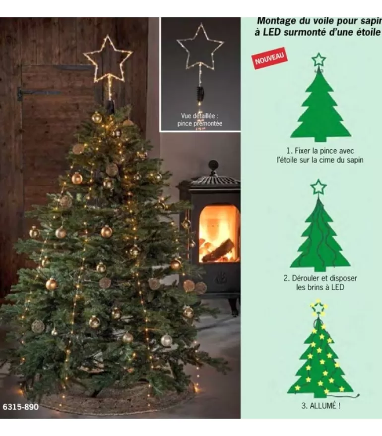 Outlet Cime Sapin De Noël, Voile Guirlande Avec Etoile Doree, 274 Diodes Led Guirlandes Lumineuses Sapin