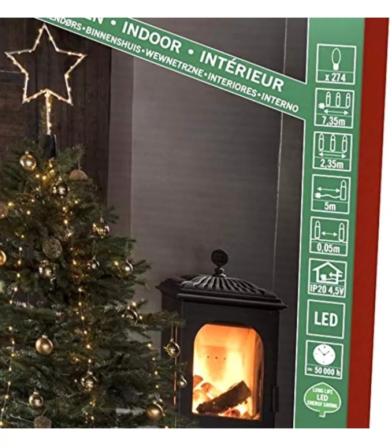 Outlet Cime Sapin De Noël, Voile Guirlande Avec Etoile Doree, 274 Diodes Led Guirlandes Lumineuses Sapin