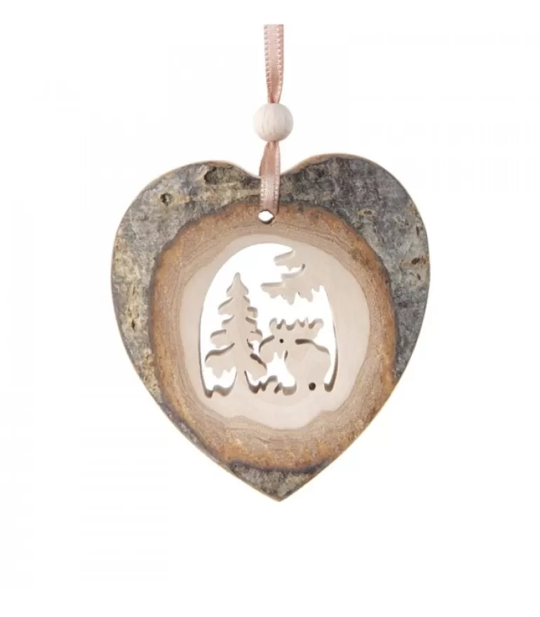 Discount Coeur En Bois A Suspendre Motif Cisele Elan, 7 Cm Décorations En Bois Pour Sapin De Noël