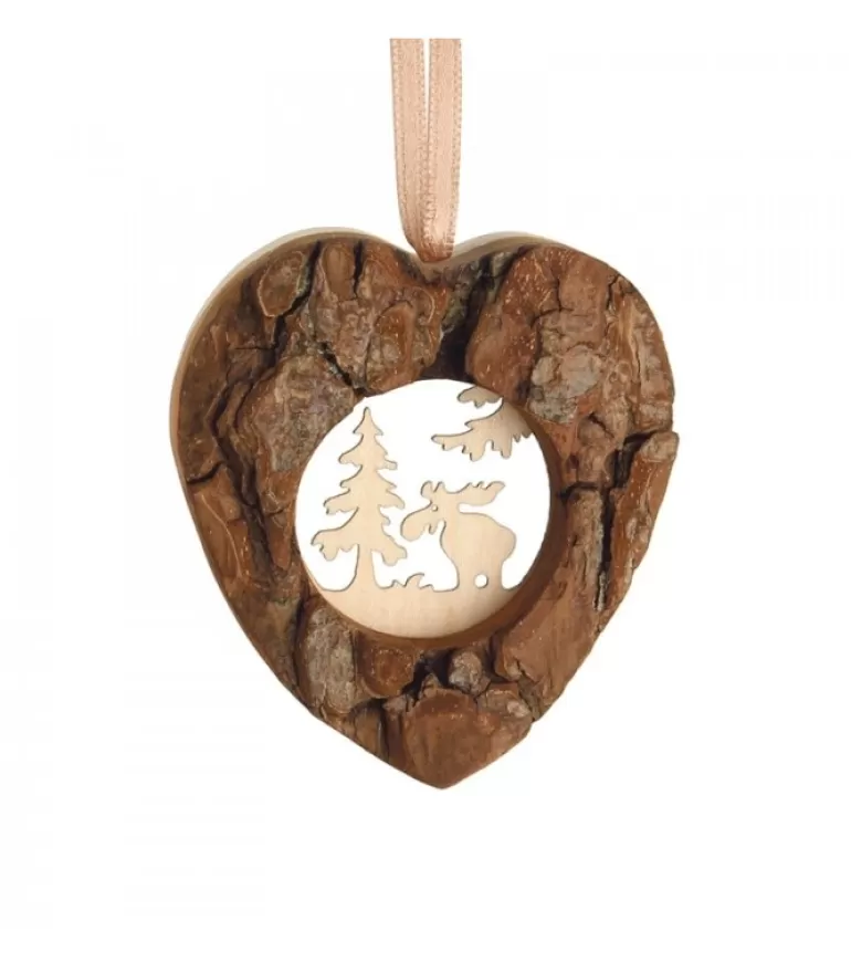 Best Coeur En Bois A Suspendre Motif Cisele Elan, 6 Cm Décorations En Bois Pour Sapin De Noël