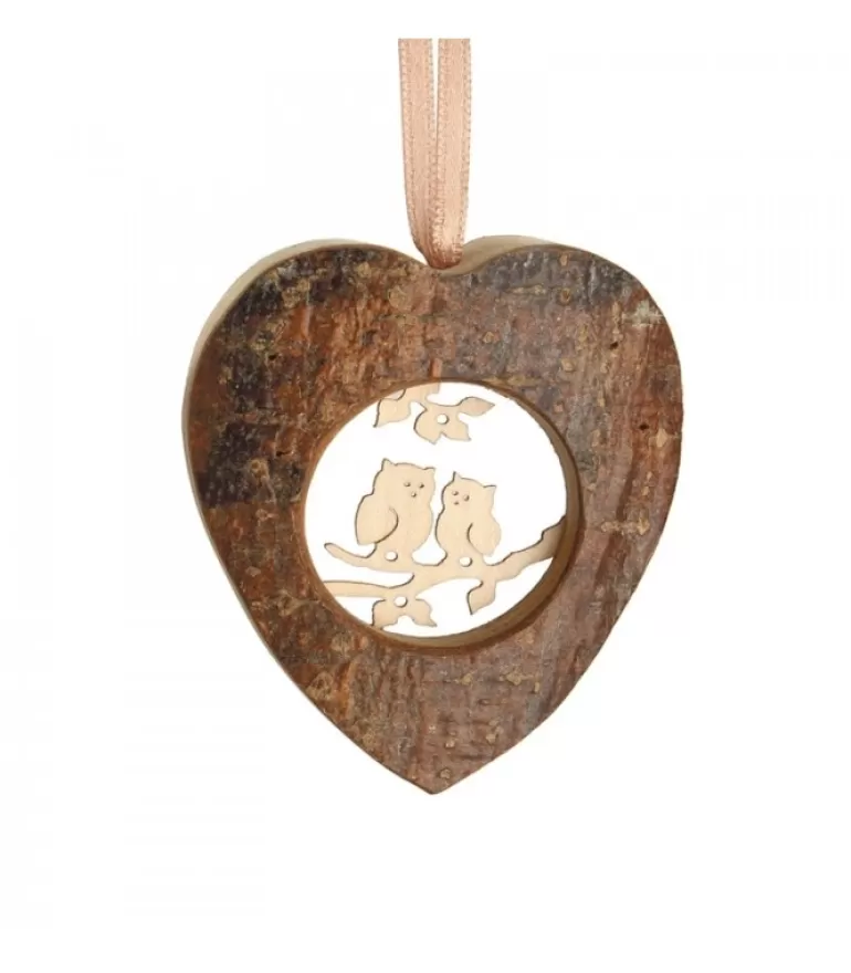 Clearance Coeur En Bois A Suspendre Motif Cisele Hiboux, 6 Cm Décorations En Bois Pour Sapin De Noël