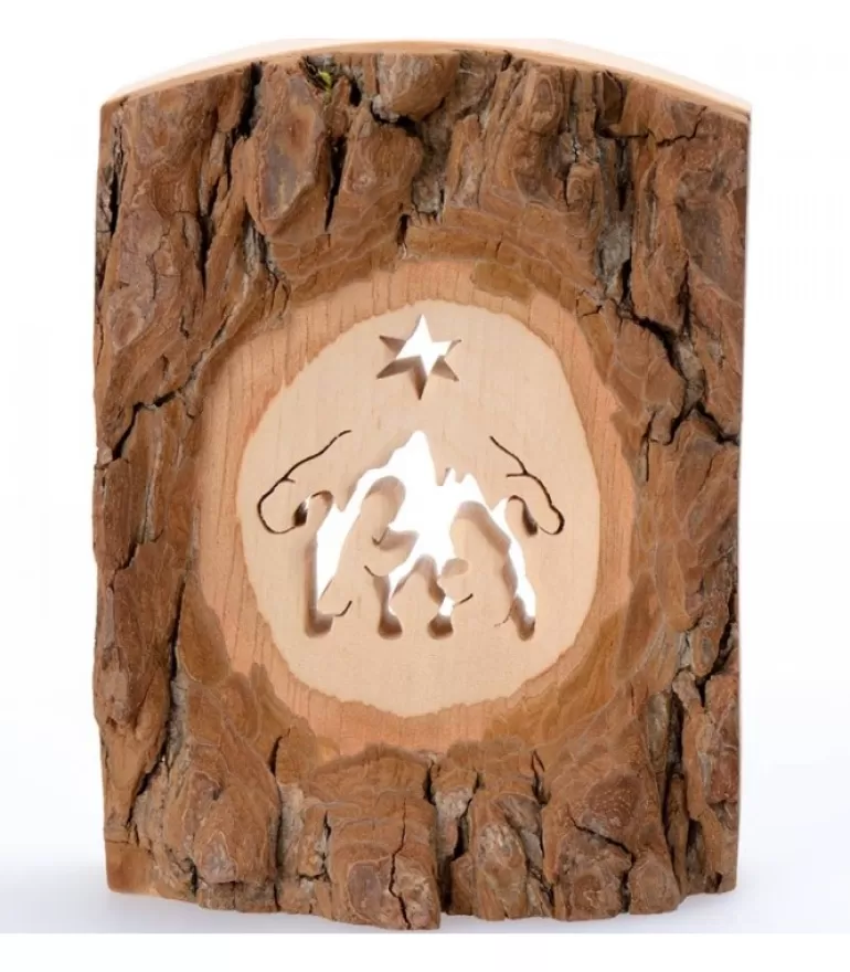 Clearance Crèche A Poser En Ecorce De Bois, 11 Cm Crèche De Noël Artisanale