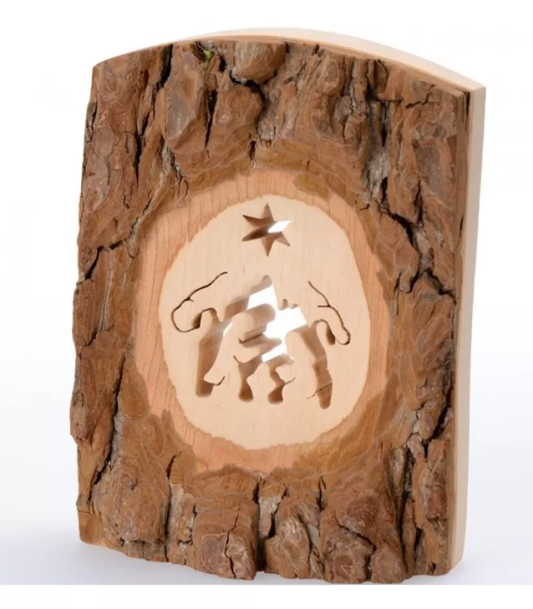 Clearance Crèche A Poser En Ecorce De Bois, 11 Cm Crèche De Noël Artisanale