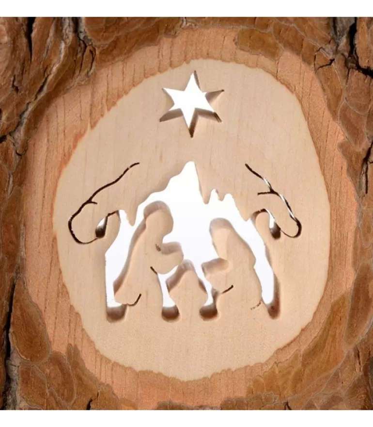 Clearance Crèche A Poser En Ecorce De Bois, 11 Cm Crèche De Noël Artisanale