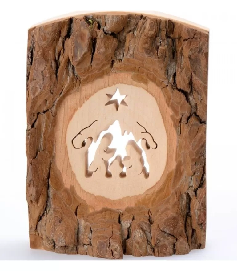 Clearance Crèche A Poser En Ecorce De Bois, 11 Cm Crèche De Noël Artisanale