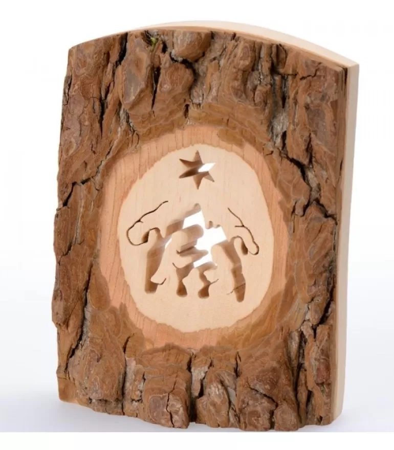 Clearance Crèche A Poser En Ecorce De Bois, 11 Cm Crèche De Noël Artisanale