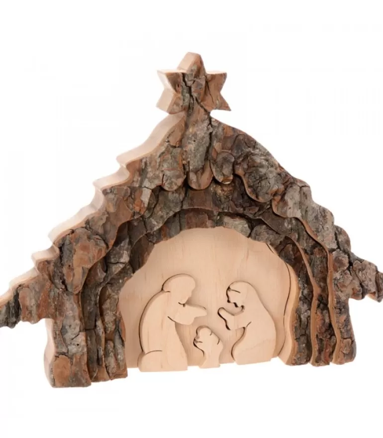 Cheap Crèche De Noël 13 Cm, Taillee Dans Une Ecorce De Bois, Motif Etable Crèche De Noël Artisanale