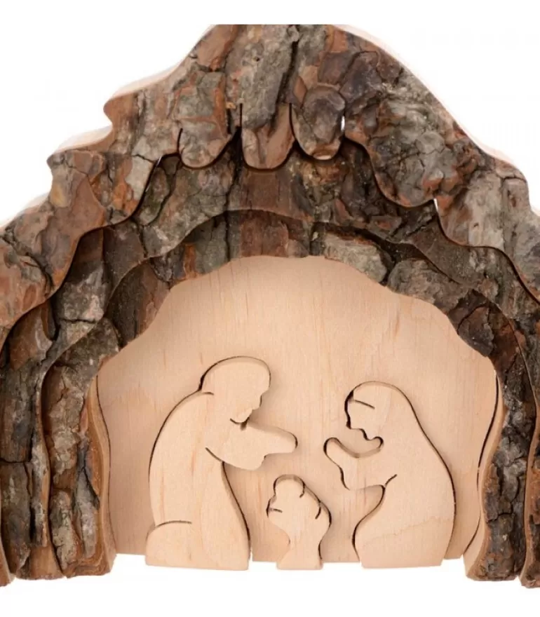 Cheap Crèche De Noël 13 Cm, Taillee Dans Une Ecorce De Bois, Motif Etable Crèche De Noël Artisanale