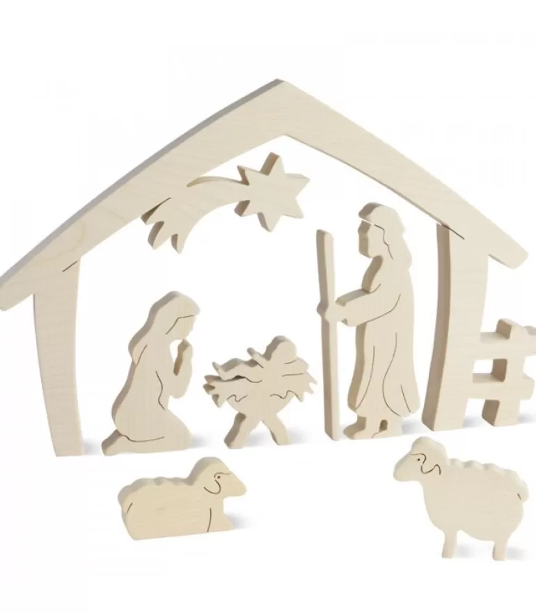 Cheap Crèche De Noël Avec Nativite, Bois Naturel, 15 Cm Crèche De Noël Artisanale