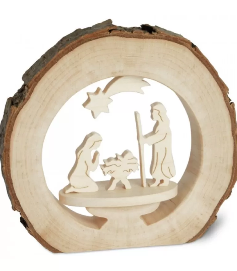 Best Sale Crèche De Noël Dans Anneau D'Ecorce De Bois, 10 Cm Crèche De Noël Artisanale