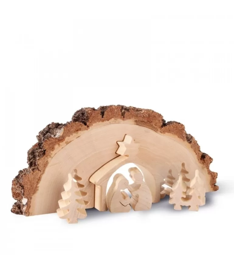 Outlet Crèche De Noël En Bois Cisele Dans Un Rondin De Bois, 30 Cm Crèche De Noël Artisanale