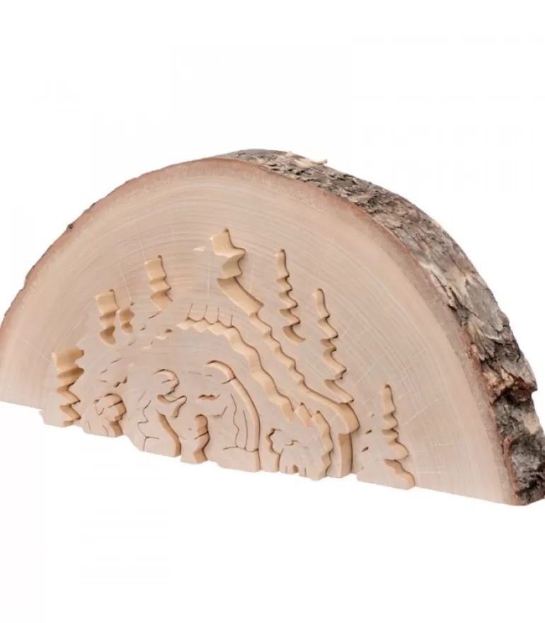 Cheap Crèche De Noël En Relief, Taillee Dans Un Rondin De Bois, 27 Cm Crèche De Noël Artisanale