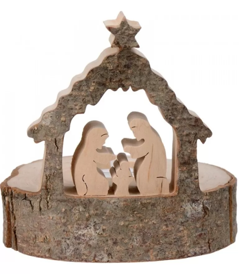 Online Crèche De Noël Sur Rondin De Bois Avec Bougeoir Crèche De Noël Artisanale