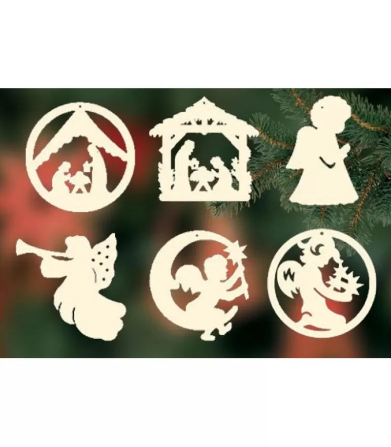 Cheap Décorations Bois Pour Sapin De Noël, 6 Crèches Et Anges - Set N° 3 Décorations En Bois Pour Sapin De Noël