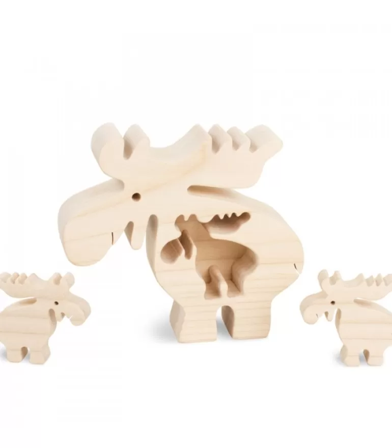 Flash Sale Elan En Bois Avec Deux Enfants, 10 Cm Animaux En Bois