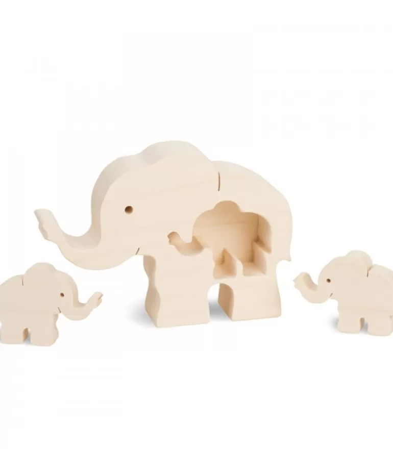 Hot Elephant En Bois Avec Deux Bebes Elephants, 8,5 Cm Animaux En Bois