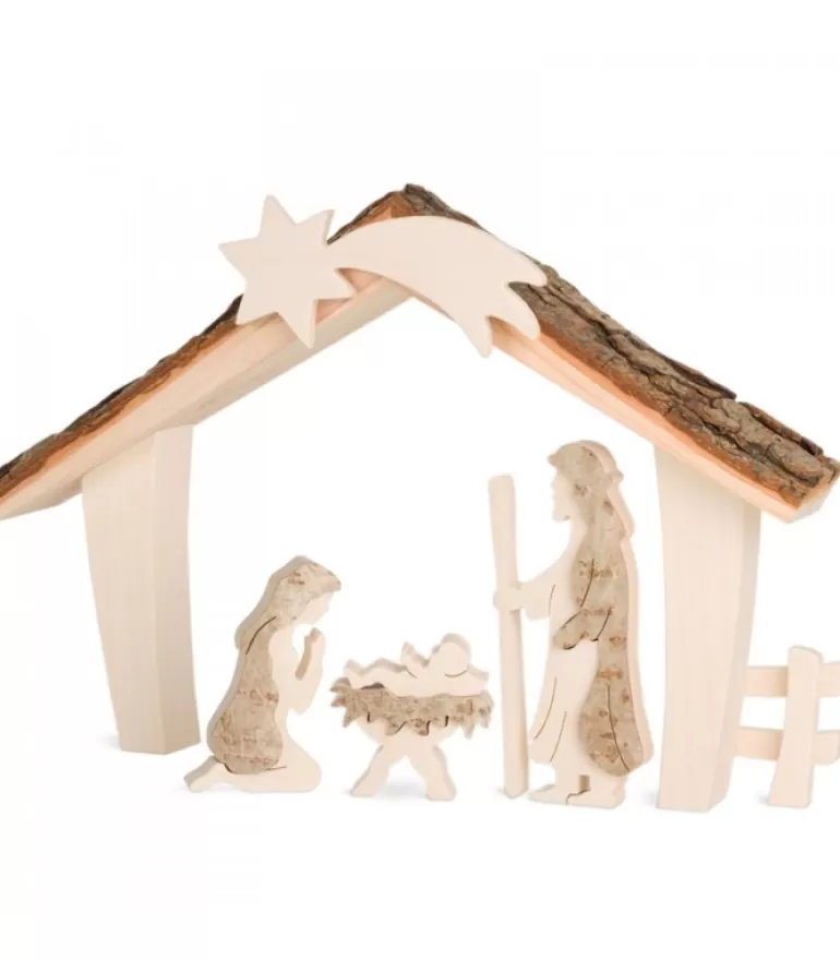 Hot Etable De Bethleem Avec Figurines En Ecorce, 17 Cm Crèche De Noël Artisanale
