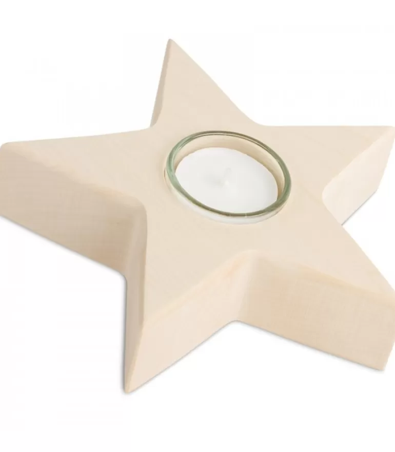 Hot Etoile En Bois Bougeoir, 15 Cm Bougeoirs En Bois