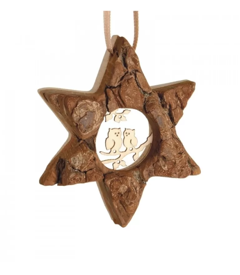 Best Sale Etoile En Bois, Motif Cisele Hiboux, 7 Cm Décorations En Bois Pour Sapin De Noël