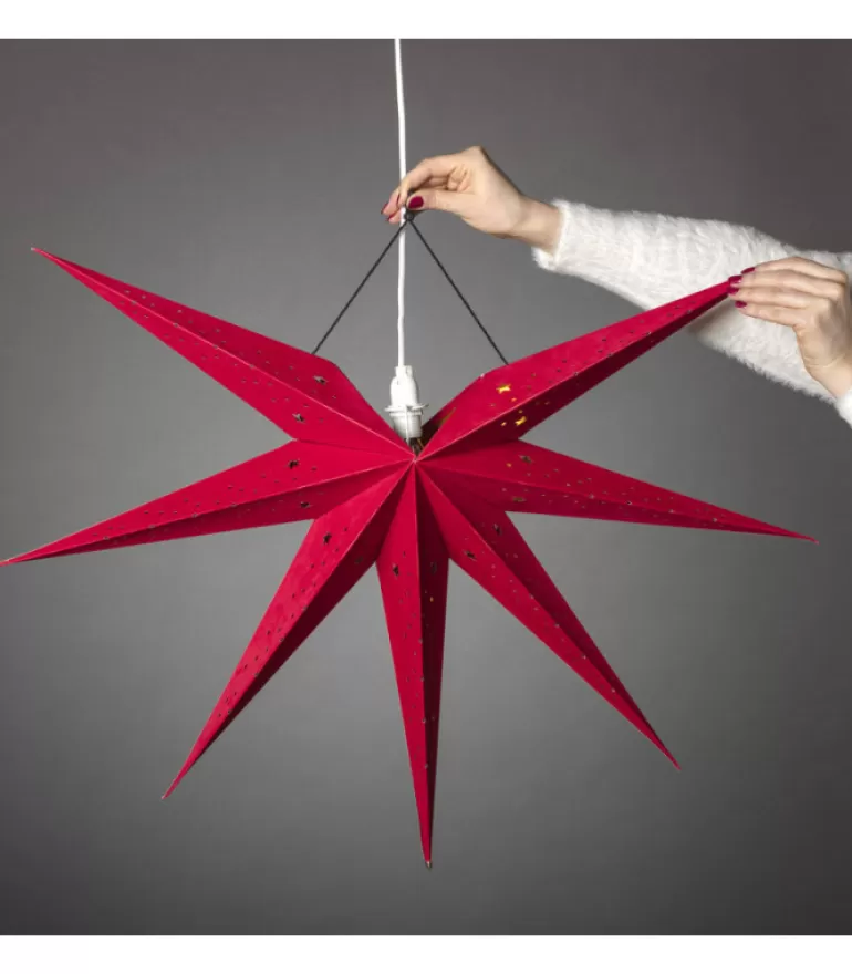 Discount Etoile Lumineuse 7 Branches En Papier Velours Rouge A Suspendre, 60 Cm Etoile Lumineuse