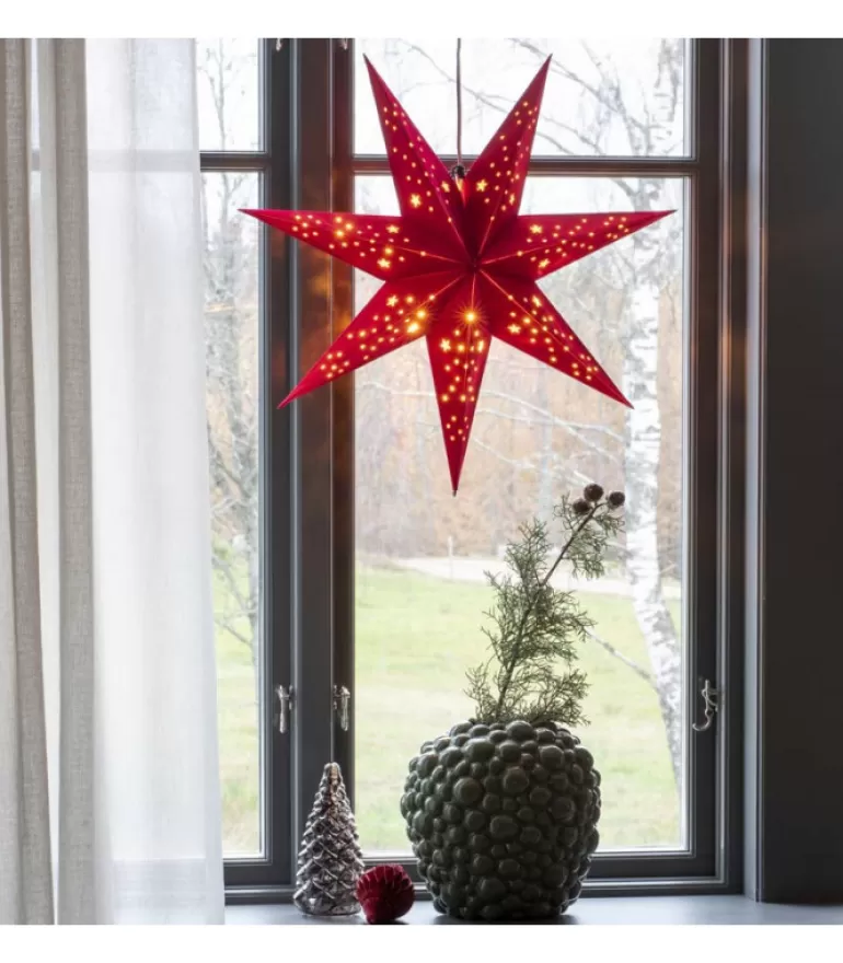 Discount Etoile Lumineuse 7 Branches En Papier Velours Rouge A Suspendre, 60 Cm Etoile Lumineuse