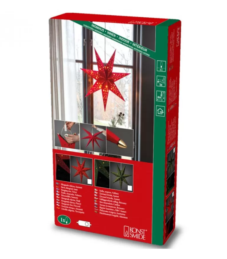 Discount Etoile Lumineuse 7 Branches En Papier Velours Rouge A Suspendre, 60 Cm Etoile Lumineuse