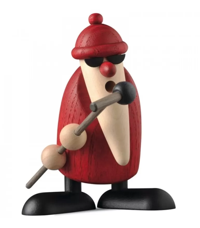 New Figurine Père Noël Chanteur Et Micro Père Noël En Bois