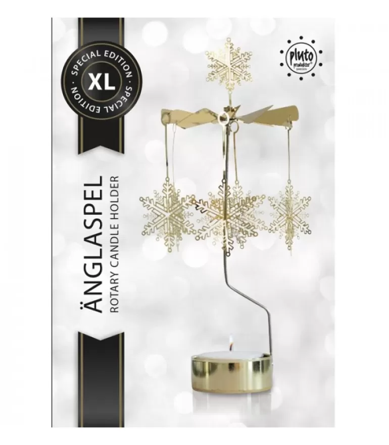 Fashion Grand Carrousel De Noël Flocons De Neige Dores, 28 Cm Bougeoirs Carrousels Photophore De Noël