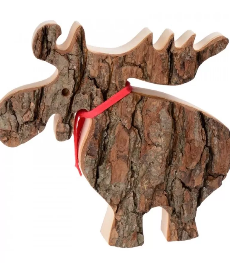 Cheap Grand Elan En Bois Avec Noeud Rouge 18 Cm Animaux En Bois