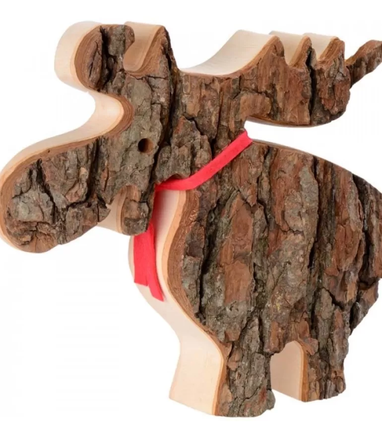 Cheap Grand Elan En Bois Avec Noeud Rouge 18 Cm Animaux En Bois