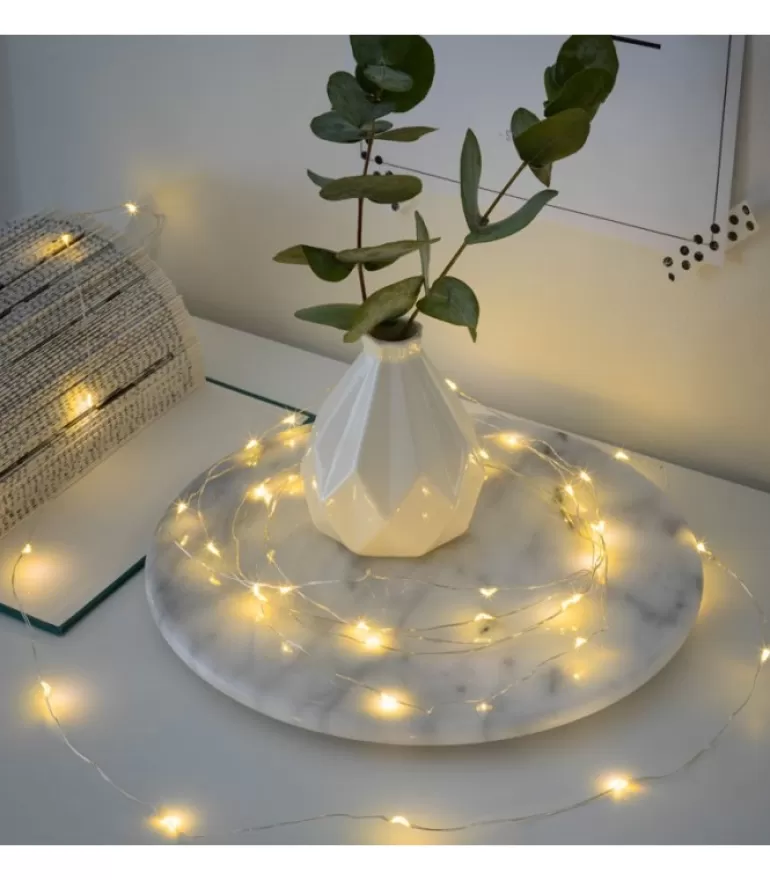 New Guirlande Led A Pile, 20 Diodes Ambrees, Fil Argente Guirlande Lumineuse Intérieure À Led