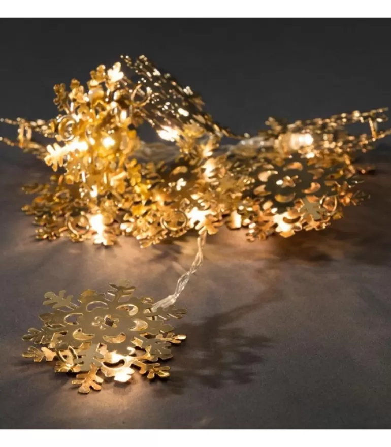 Discount Guirlande Lumineuse Décorative A Led, Flocons De Neige Metalliques Dores Guirlande Lumineuse Intérieure À Led