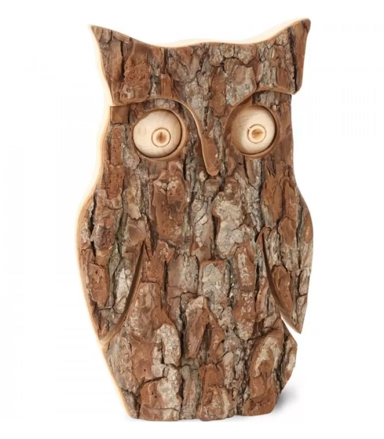 Sale Hibou En Bois D'Ecorce, 16 Cm Chouettes Et Hiboux En Bois