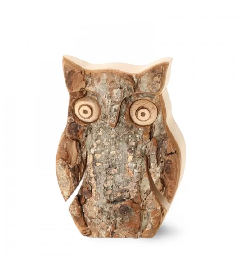 Discount Hibou En Bois D'Ecorce, 6,5 Cm Chouettes Et Hiboux En Bois