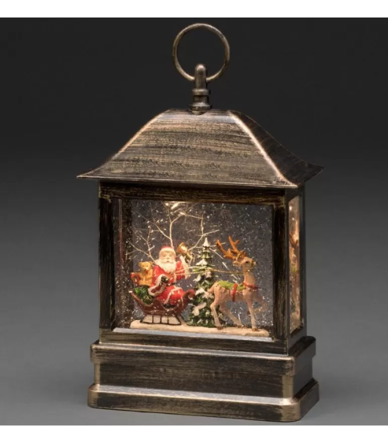 Outlet Lanterne À Neige A Led Avec Père Noël Dans Son Traineau, 25 Cm Lanternes De Noël À Neige