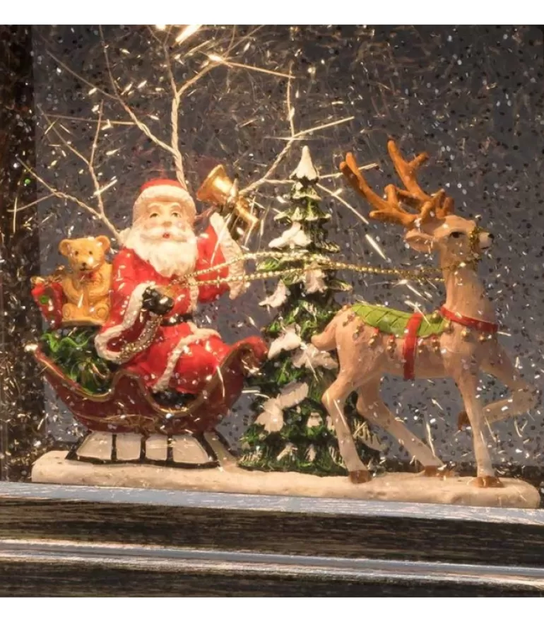 Outlet Lanterne À Neige A Led Avec Père Noël Dans Son Traineau, 25 Cm Lanternes De Noël À Neige