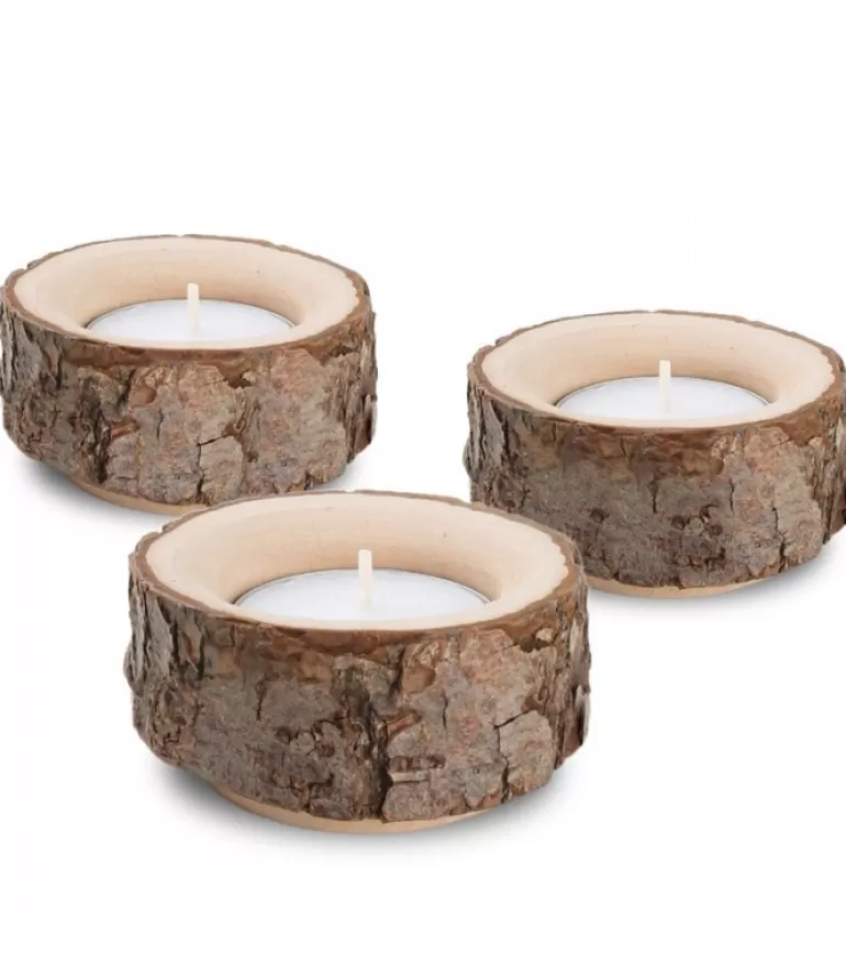 Online Lot De 3 Bougeoirs En Bois Avec Ecorce, 9 Cm Bougeoirs En Bois