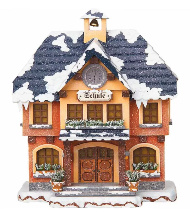 Discount Maison Eclairee Pour Figurine De Noël Miniature Winterkinder, L'Ecole Du Village Village De Noël Miniature