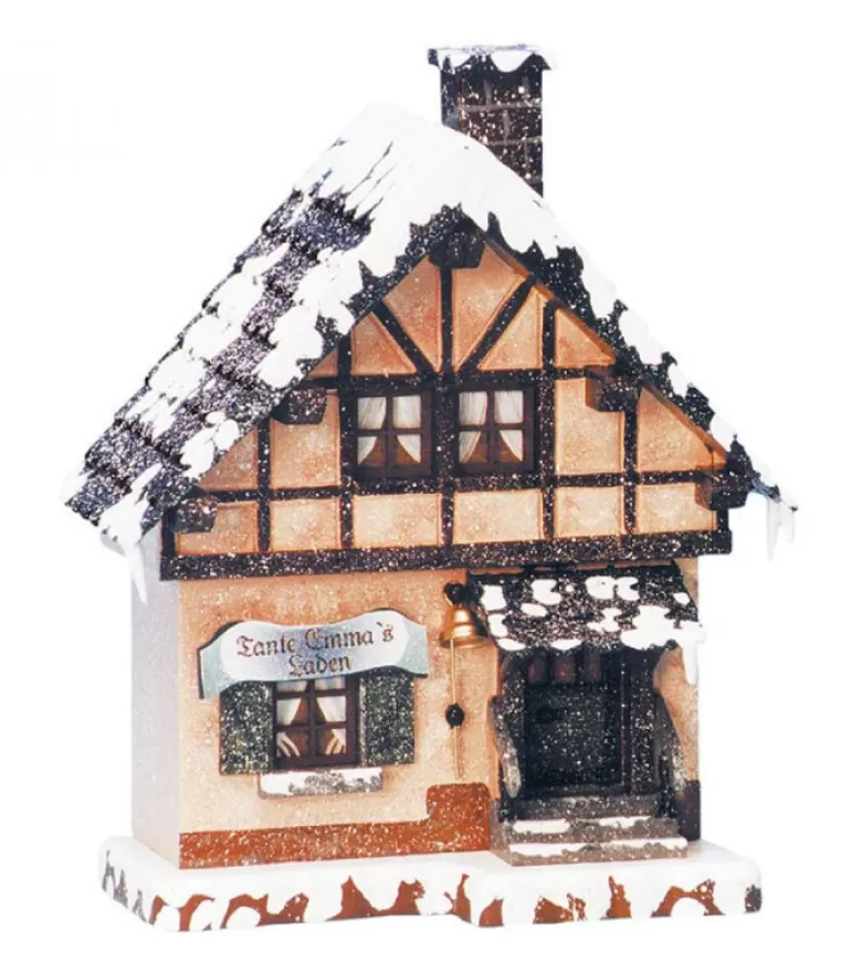 Fashion Maison Eclairee Pour Village De Noël Miniature Winterkinder, La Boutique De Tante Emma Village De Noël Miniature